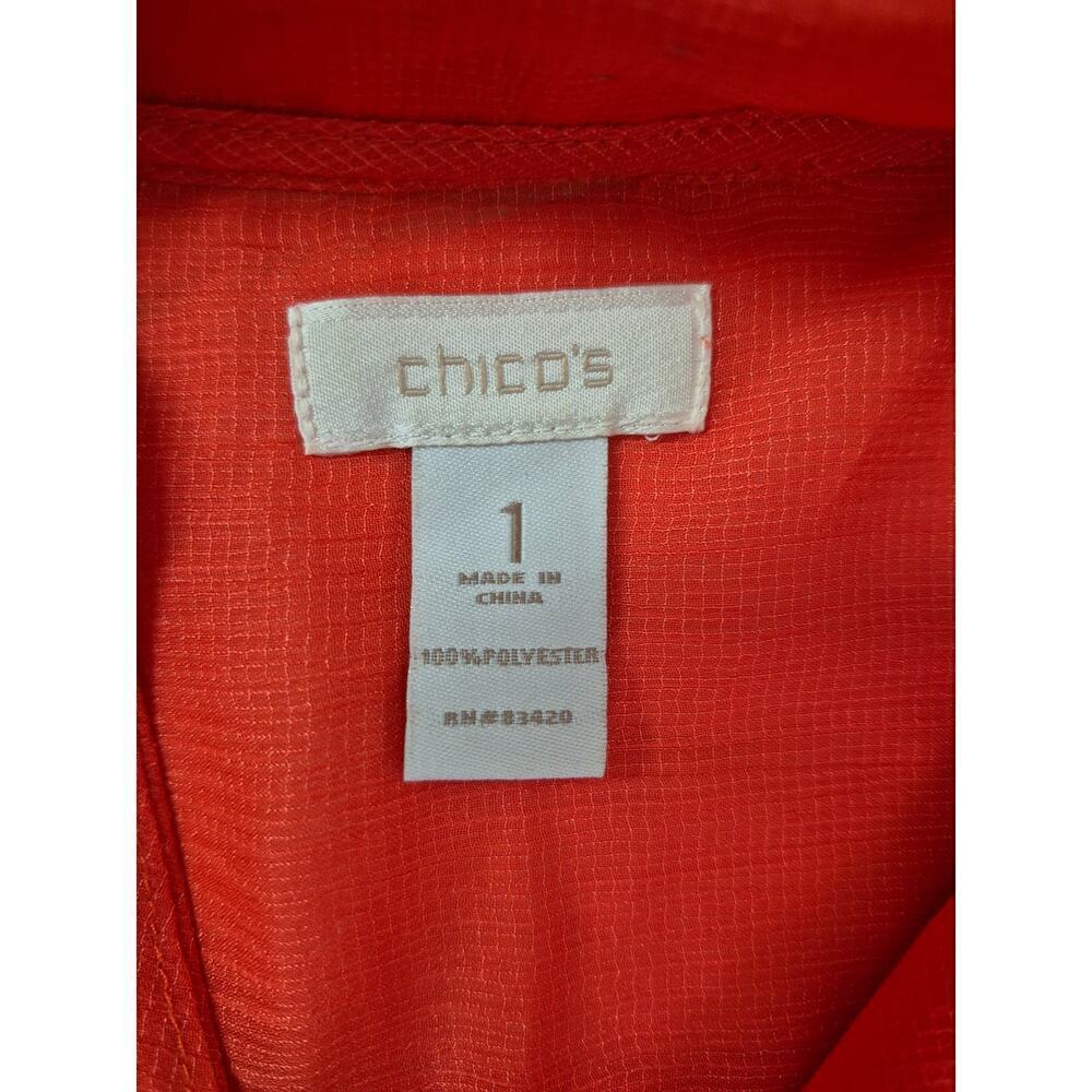 Chico's Orange Sheer Polyester Jacket Tie Waist Textured Button Up Sz 1( S/M) - Picture 4 of 4